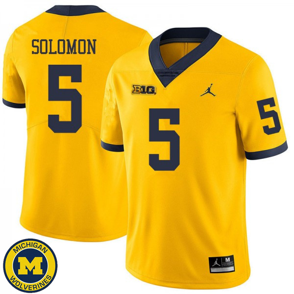 Mens University of Michigan #5 Aubrey Solomon Yellow Jordan Brand College Game Jersey